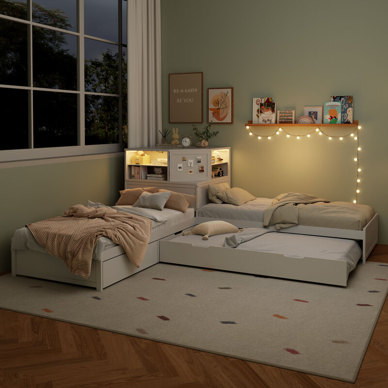 Merax L-Shaped 3-in-1 Multi-functional Combination Bed image number 4