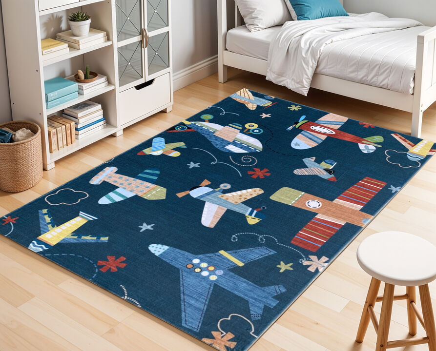 HomeRoots Juvenile Airplanes Youthful Area Rug