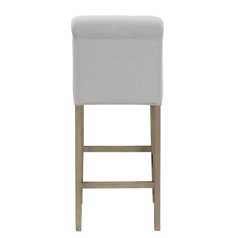 Glamour Home Set of 2 Aleen Beige Fabric Bar Stool with Roll Back Design and Tufted Buttons