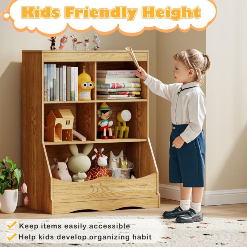 Hivvago 34.5" Kids Bookshelf  with 5 Bins for Playroom and Living Room