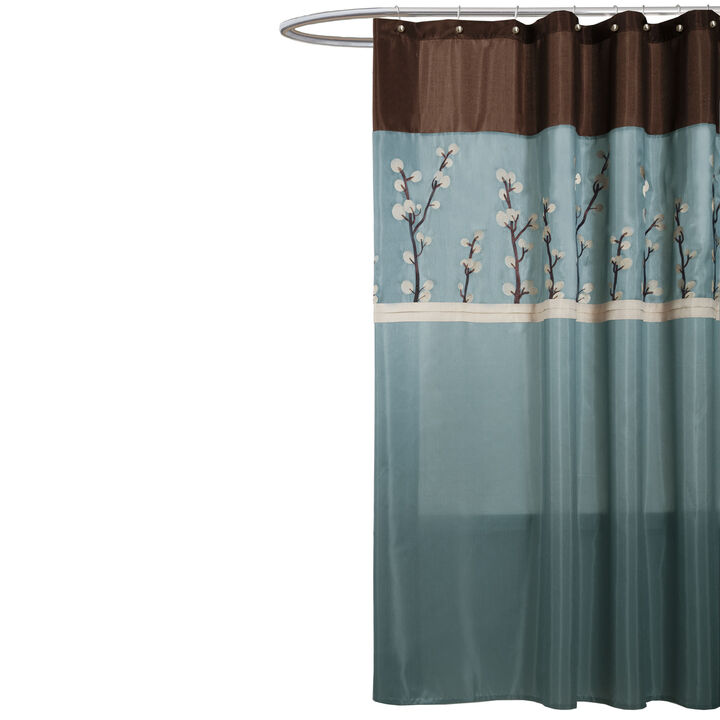 Cocoa Flower Blue/Brown Shower Curtain
