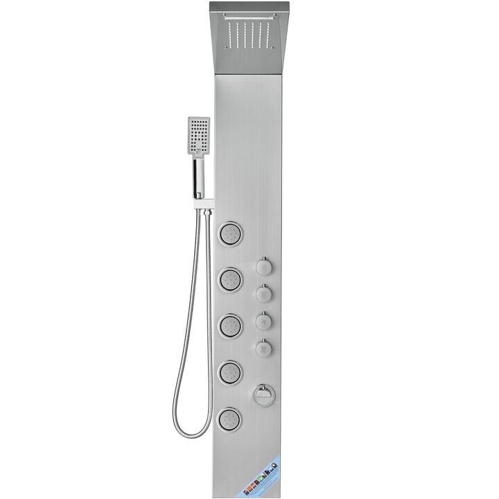 Shower Panel System with 4 Modes, 5 Full Body Jets, Handheld Shower and Hose-Silver