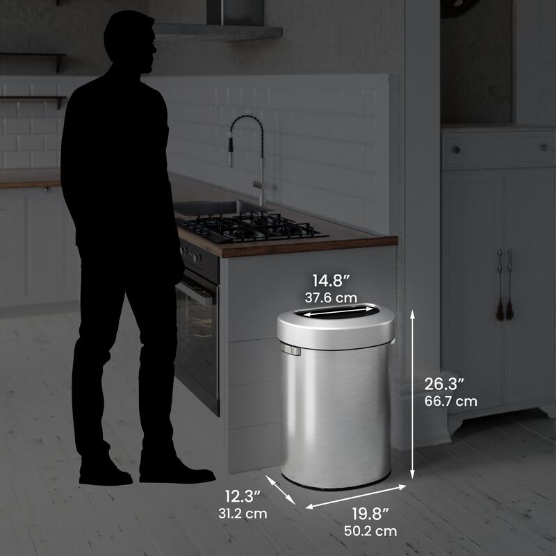 iTouchless 18 Gallon / 68 Liter Semi-Round Open Top Trash Can