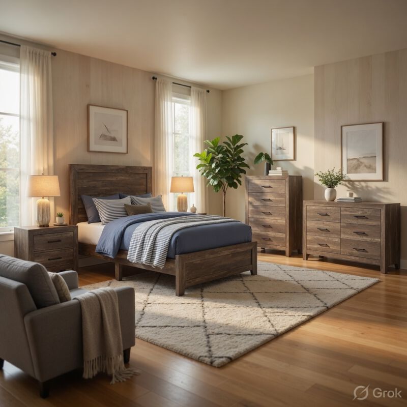 Full Size Bedroom Set, Brown Finish, Panel Design, 5-Piece Set with Bed, Nightstand, Dresser, Mirror and Chest image number 8