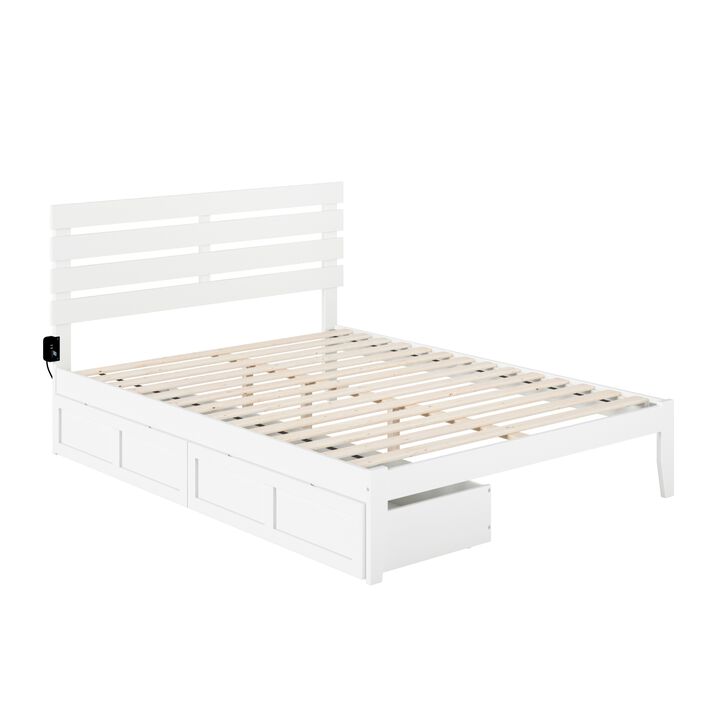 Oxford Queen Bed with USB Turbo Charger and 2 Extra Long Drawers in White