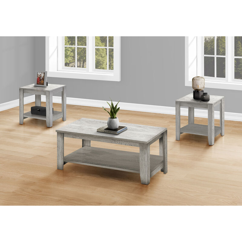 Monarch Specialties I 7880P Table Set, 3pcs Set, Coffee, End, Side, Accent, Living Room, Laminate, Grey, Transitional