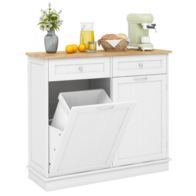 Hivvago Kitchen Tilt Out Trash Cabinet with 2 Drawers and Adjustable Shelf