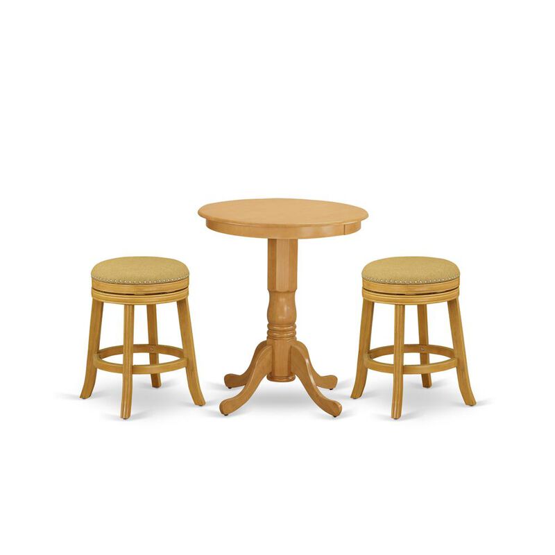 East West Furniture - EDDV3-OAK-16 - 3-Pc Dining Table Set with 2 Upholstered Dining Chairs and 1 Kitchen Table (Oak Finish)