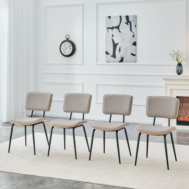 Set of 4 Dining Chairs PU Leather Dining Chairs with open back walnut veneer back Dining Chairs with metal legs leveling feet image number 3