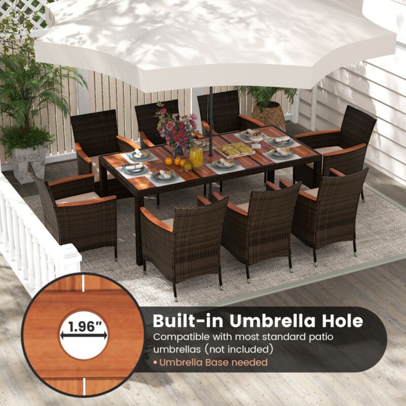 Mondawe 9-Piece Outdoor Classic Dining Set,With 8 Waterproof Chairs & Acacia Table W/ Umbrella Hole