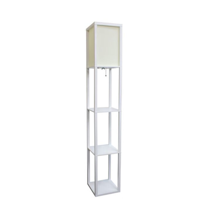 Simple Designs Modern Floor Lamp Etagere Organizer Storage Shelf with Linen Shade and Pull-Chain On/Off Switch
