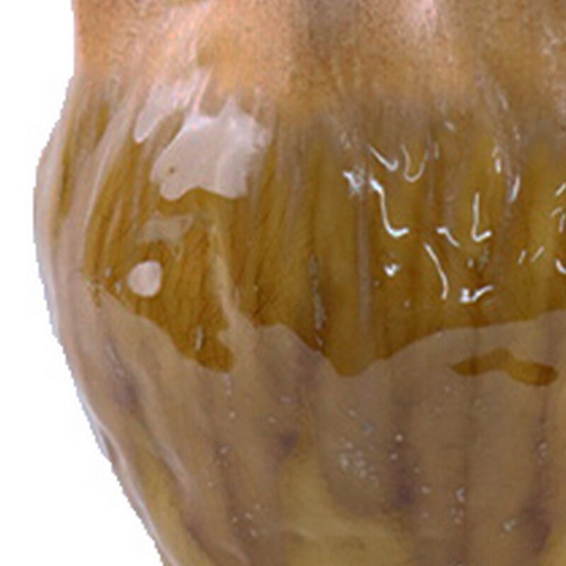 Balie Accent Vase, Brown Ceramic, Irregular Top Edge, Modern 10 Inch - Benzara