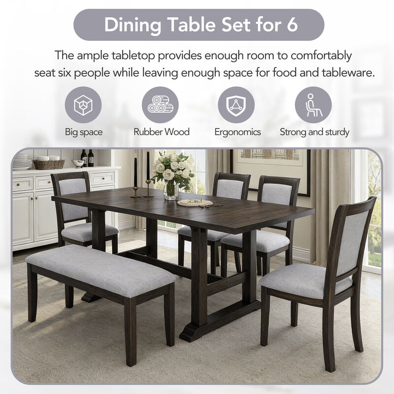 Merax 6-Piece Updated 76.9inch Extendable Trestle Dining Table Set with Removable Leaf Dining Sets image number 4