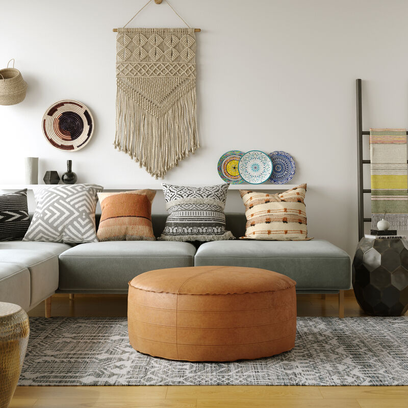 Simpli Home Brody Round Coffee Table Pouf image number 1