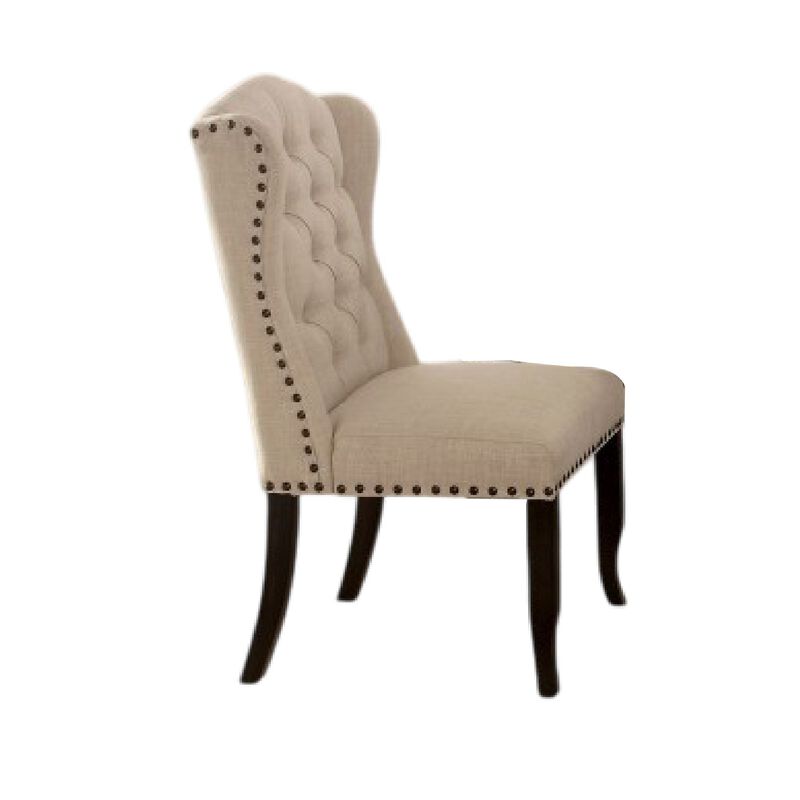 Bega 7pc Counter-Height Table Set, 6 Tufted Nailhead Chairs, Black Wood image number 4