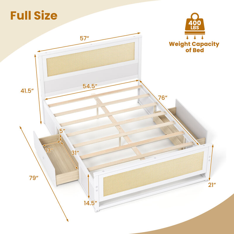 Modern Full Rattan Bed Frame with Under-Bed Storage Drawers image number 2