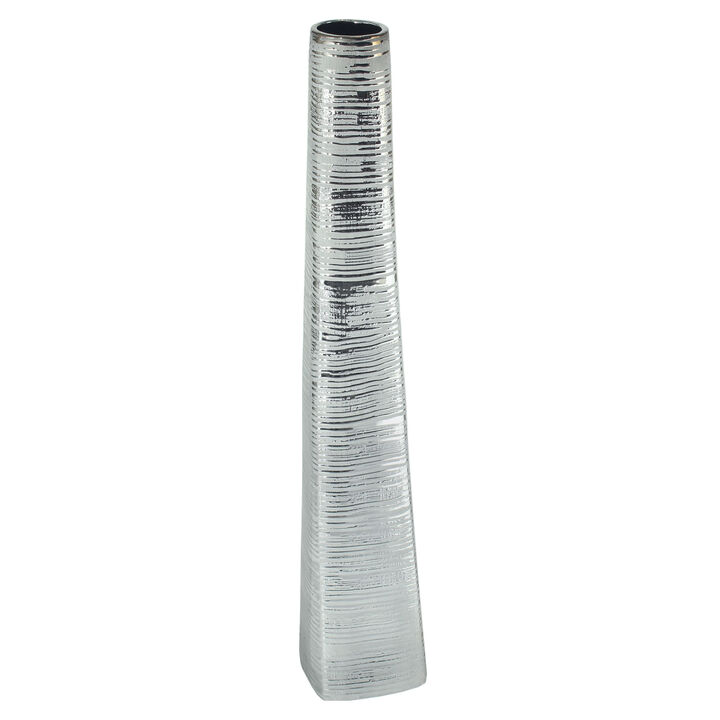 HomeRoots 40" Silver Striped Tapered Ceramic Floor Vase