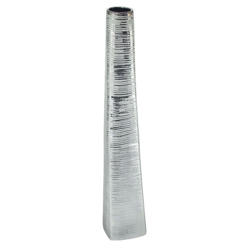 HomeRoots 40" Silver Striped Tapered Ceramic Floor Vase image number 0