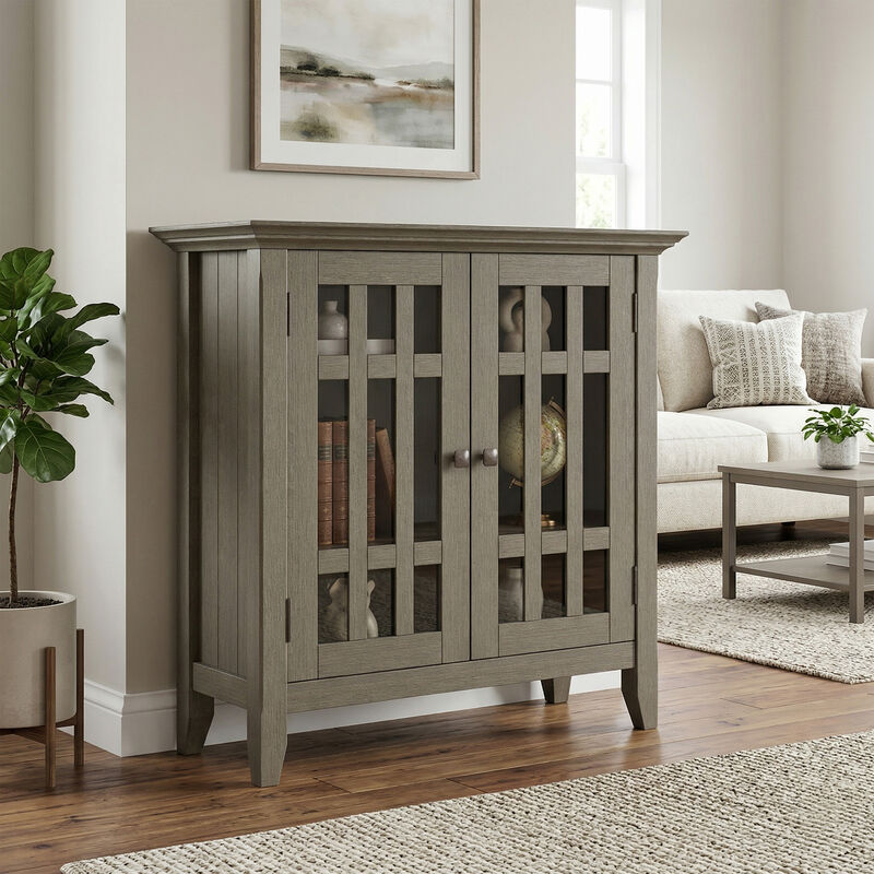 Bedford SOLID WOOD 32 inch Wide Transitional Low Storage Media Cabinet in Farmhouse Grey image number 2
