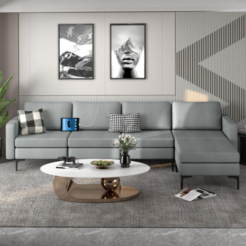 Hivvago Modular L-shaped Sectional Sofa with Reversible Ottoman and 2 USB Ports