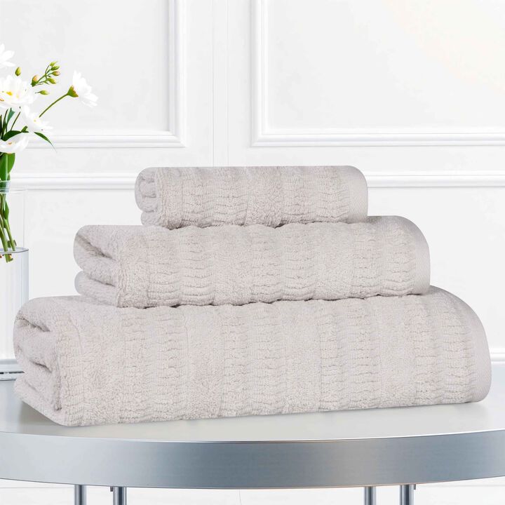 Viscose Cotton Blend Ribbed Bath Towel Set for Bathroom Decor