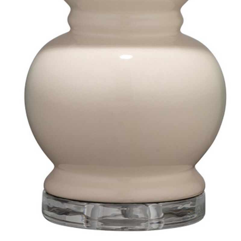 Table Lamp with Stacked Bellied Design Ceramic Base, Cream - Benzara