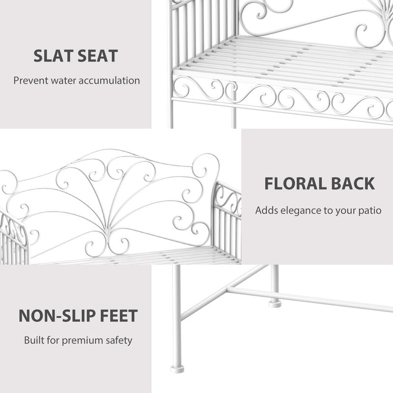 Vintage Garden Perch: 45" Cream White Cast Iron Patio Bench