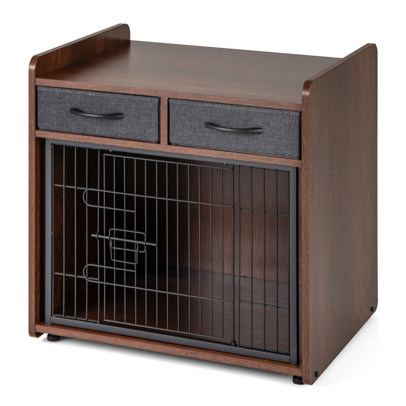 Indoor Dog Crate Furniture with 2 Fabric Drawers and End Table for Pets