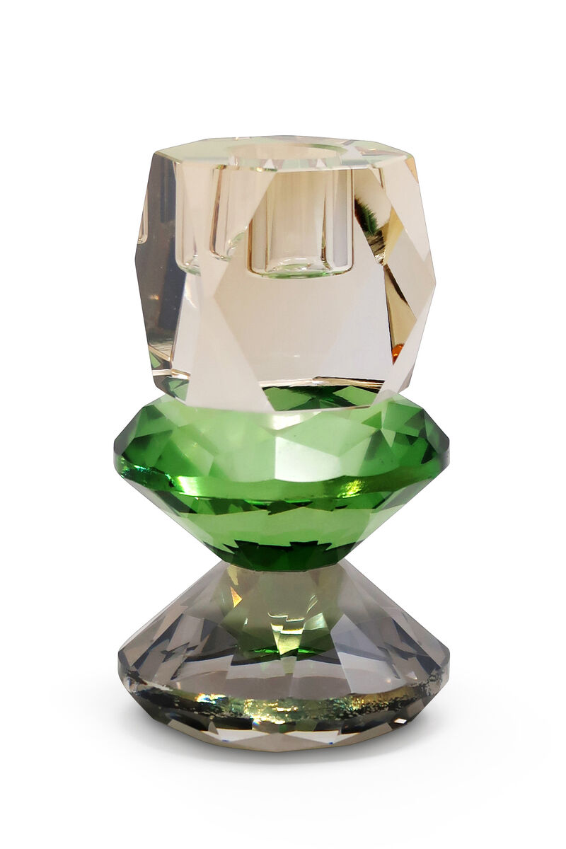 HomeRoots 5" Amber Green And Smoky Black Faceted Crystal Tabletop Taper Candlestick image number 4