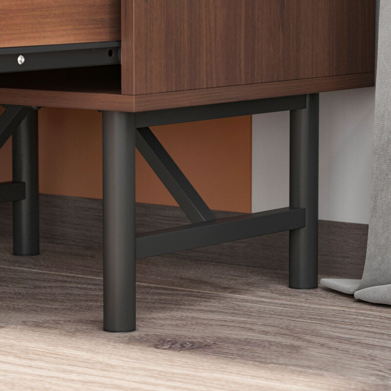2-Drawer Brown Wood Nightstand With Metal Legs, Side Table Bedside Table 24 in. H x 18.9 in. W x 15.7 in. D