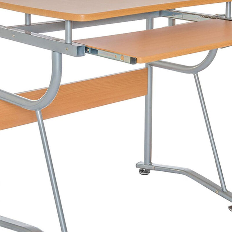 HomeRoots 43" Oak and Silver Wood and Steel Computer Desk image number 4