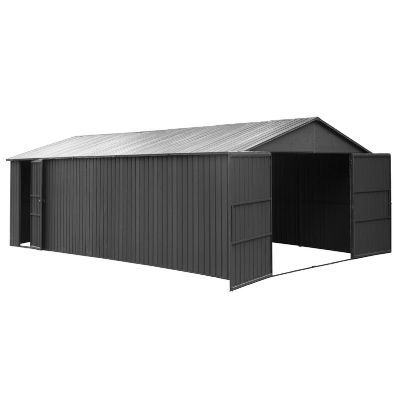 Mondawe 12x25FT Outdoor Metal Garage Shed, Extra Large Metal Carport with Lockable Double Hinged Doors image number 0