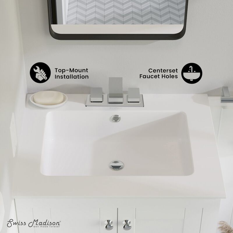 Voltaire 25 Vanity Top Sink with 3 Centerset Faucet Holes image number 7