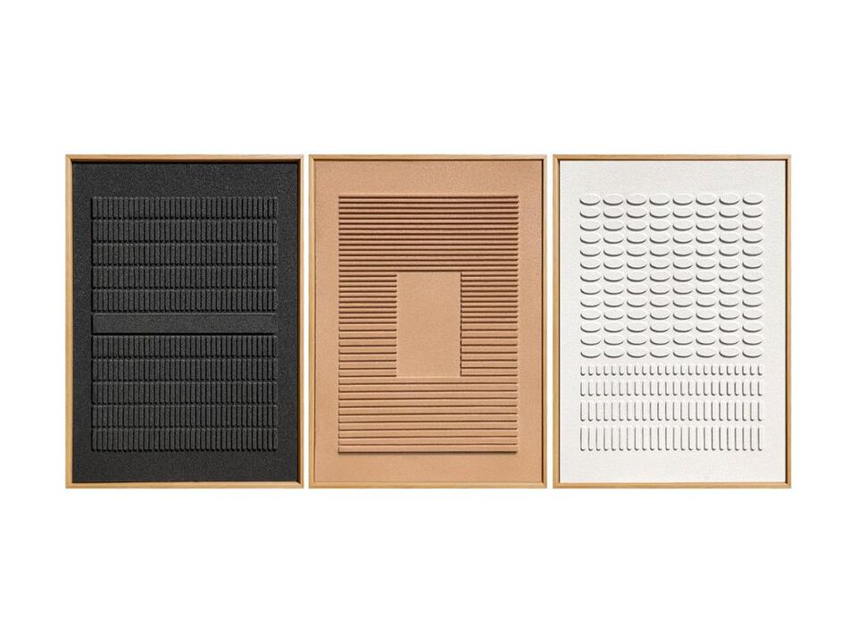 Large Framed 3D Textured Wall Art Set of 3 Minimalist Geometric Decor