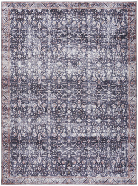 5 x 7 Blue and Ivory Oriental Power Loom Distressed Washable Non Skid Area Rug