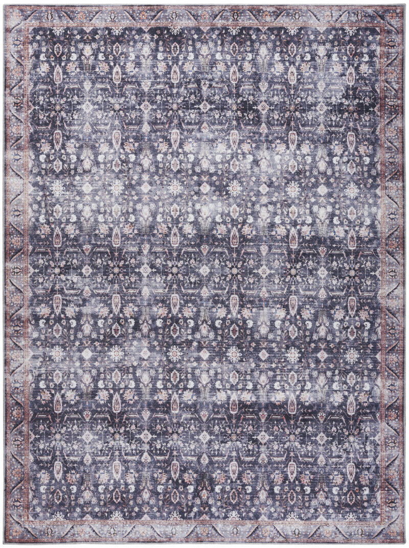 5 x 7 Blue and Ivory Oriental Power Loom Distressed Washable Non Skid Area Rug