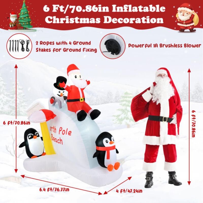 Hivvago 6 Feet Christmas Inflatable with Blow up Penguins and Santa Decoration