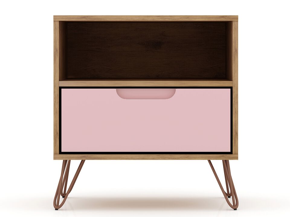 Rockefeller Pink and Brown 1-Drawer Nightstand