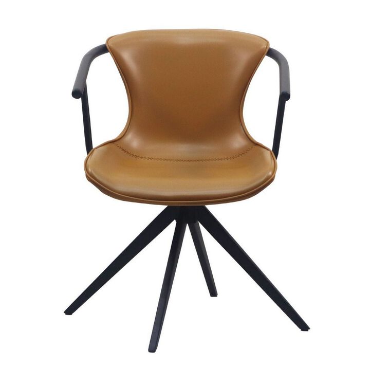 Cid 23 Inch Modern Swivel Dining Chair, Vegan Faux Leather, Black, Camel-Benzara