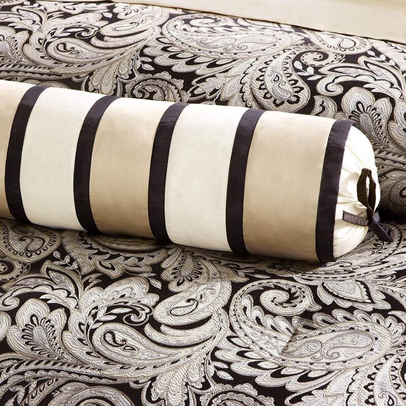 Hivvago King 12 Piece Cotton Polyester Comforter Set Black Gold Paisley