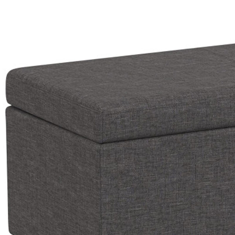 HomeRoots 54" Fawn and Dark Brown Faux Linen and Solid Wood Upholstered Storage Bench With Flip Top image number 3