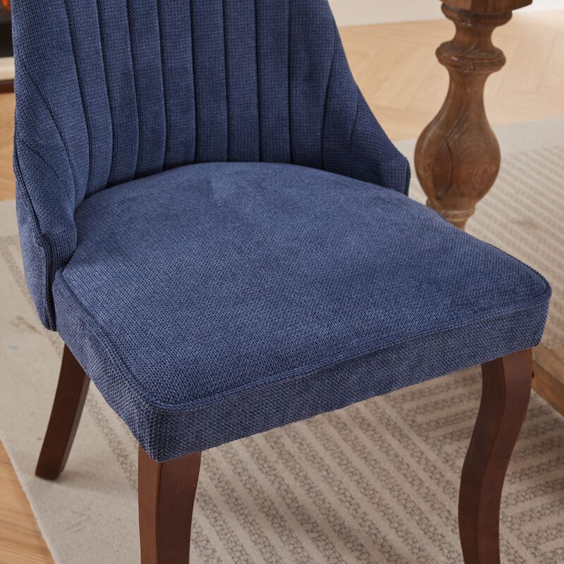 Whisen 2-Piece 25inch Dining Chairs, Rayon Linen Upholstered Channel Tufted with Curved Solid Wood Legs for Kitchen Dining Room image number 6