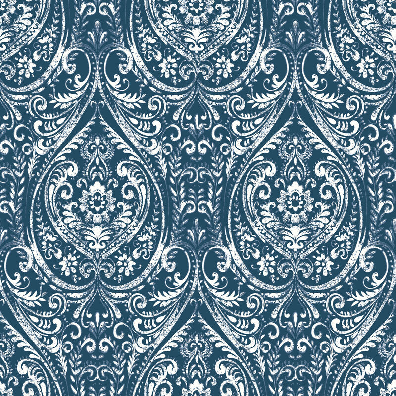 Bohemian Indigo Damask Peel & Stick Wallpaper image number 0
