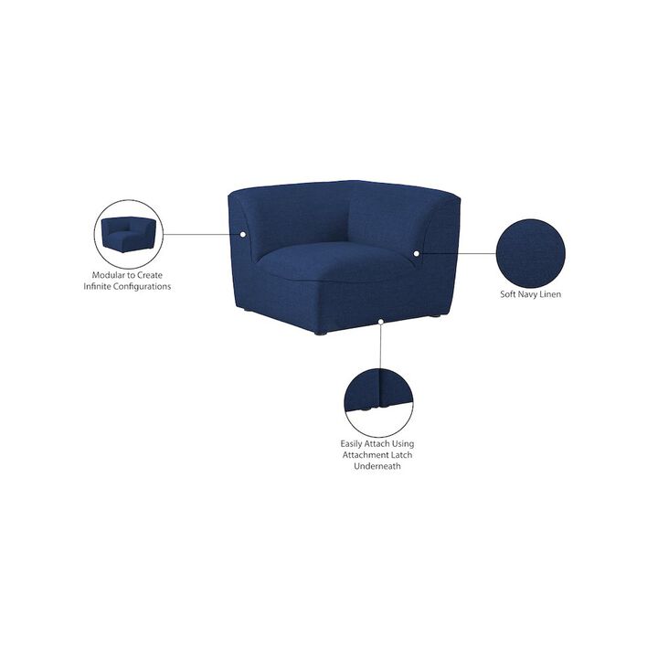 Meridian Furniture Miramar Navy Durable Linen Textured Corner