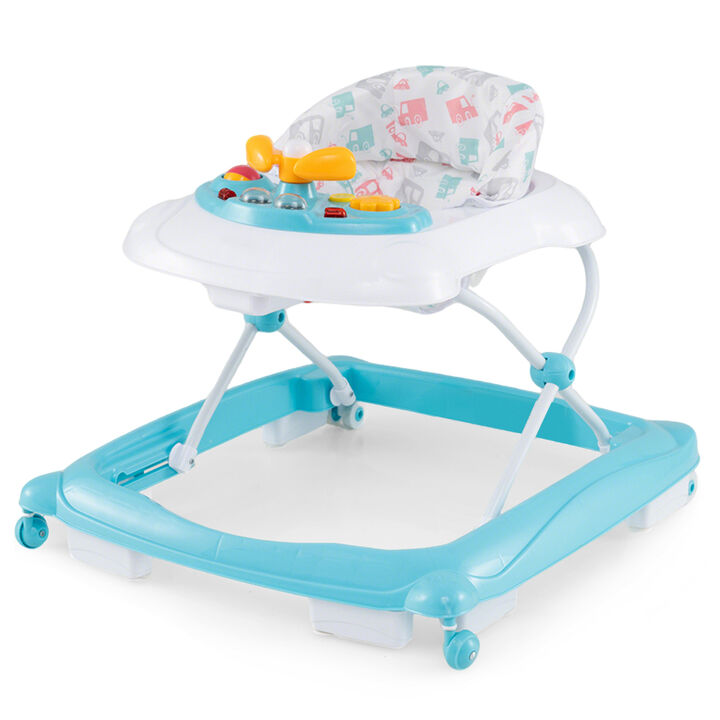 Adjustable Baby Walker with 3 Height Levels and Foldable Padded Seat