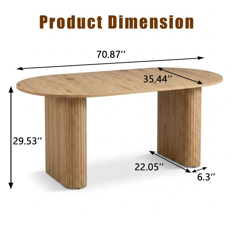 Oval dining table for 6 to 8 MDF dining table with metal frame Modern farmhouse dining table with wood strip base for kitchen image number 2