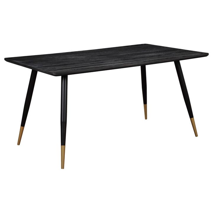60 Inch Dining Table, MDF Tabletop, Rounded Metal Legs, Brass Accents  - Benzara
