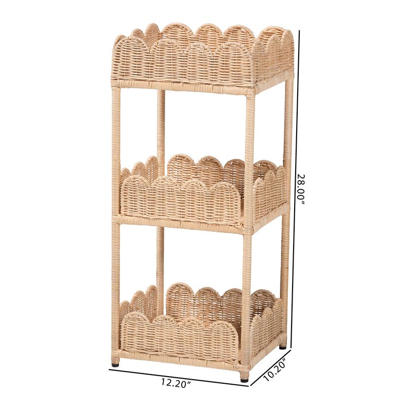 bali & pari Brooks Natural Rattan 3-Tier Storage Shelf &ndash; Handwoven Wicker Display Stand with Scalloped Borders, Coastal Boho Accent Furniture image number 7