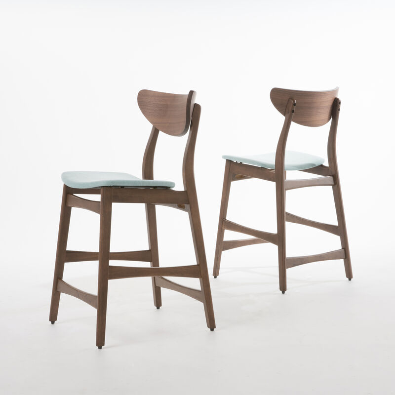 Christopher Knight Home Cedric Mid-Century Modern Fabric and Rubberwood 23.5 Inch Counter Stool (Set of 2)