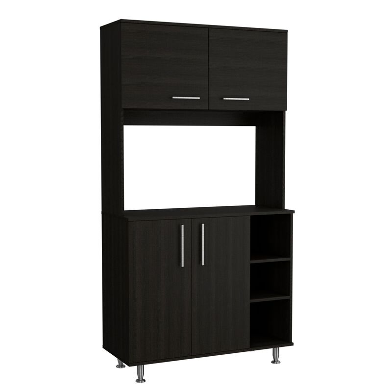 95 Pantry Kit, Four Legs, Double Door Cabinet, Three Shelves  -Black